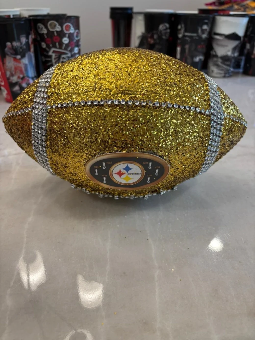 Pittsburgh Steelers Glitter Football Decor Gold Silver Rhinestone 6X Champs A111